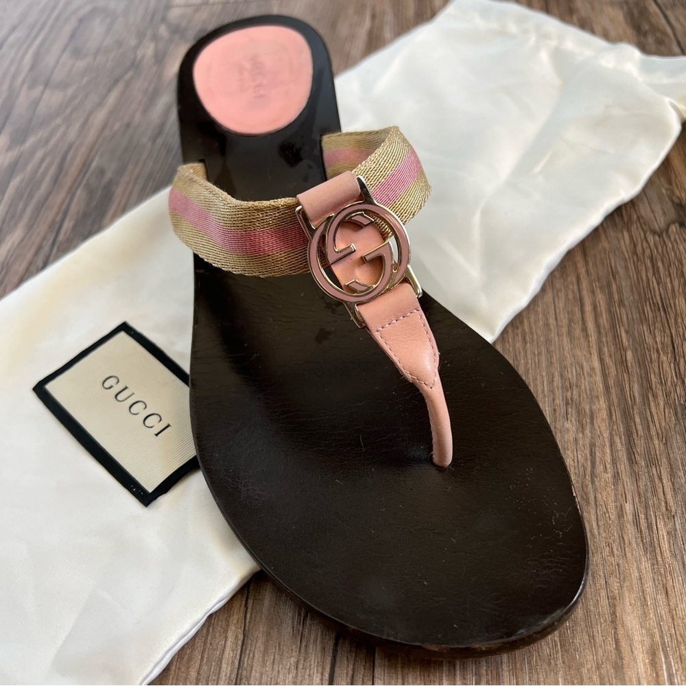 Gucci Canvas Slide Thong Heel Sandals 9.5